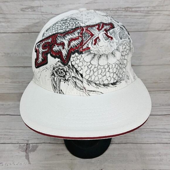 VTG Motocross Y2k Fox Racing Flexfit Hat Cap White W/ Black Size S/M - Picture 1 of 7